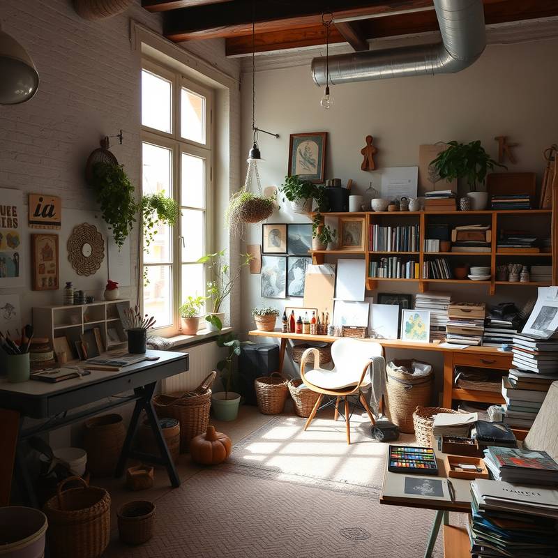 Estudio en Gracia, con un ambiente bohemio y relajado, ideal para talleres de acuarela y dibujo