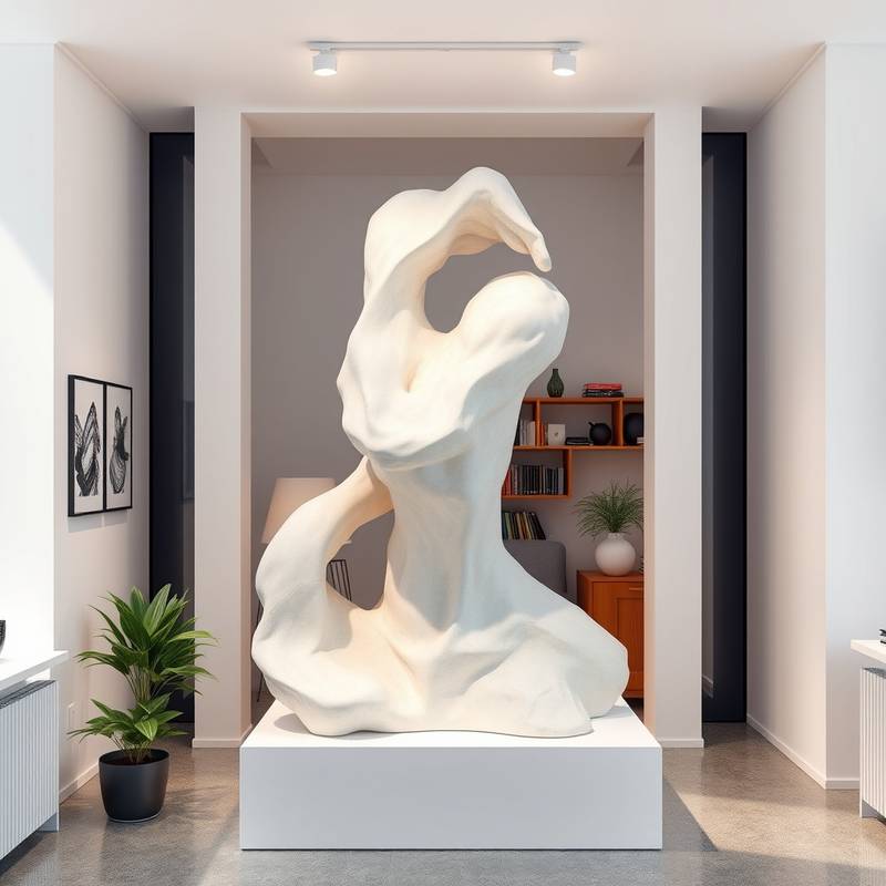 Interior del estudio Alma Creativa en el Eixample, Barcelona, con equipos modernos para arte digital y escultura